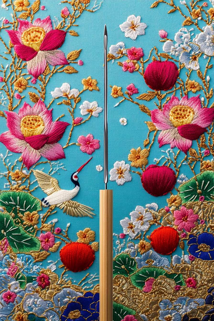 Korean embroidery craft with colorful designs