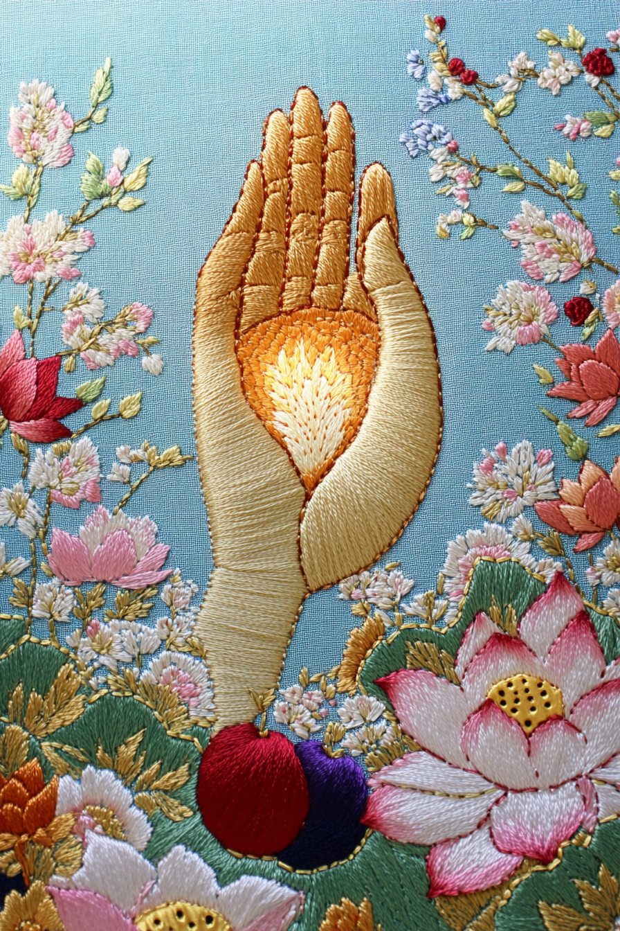 Korean embroidery of praying hand