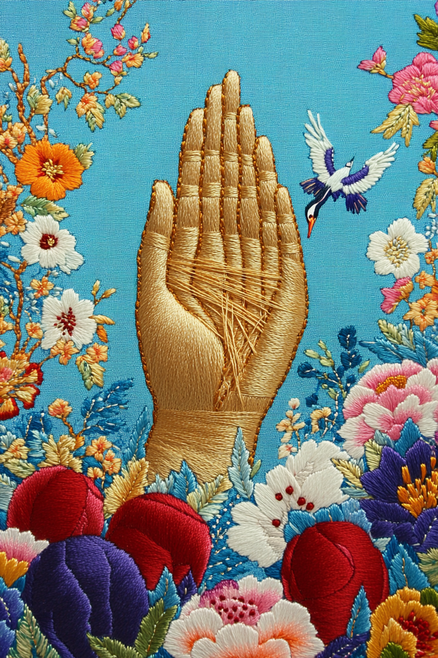 Praying hands embroidery traditional Korean