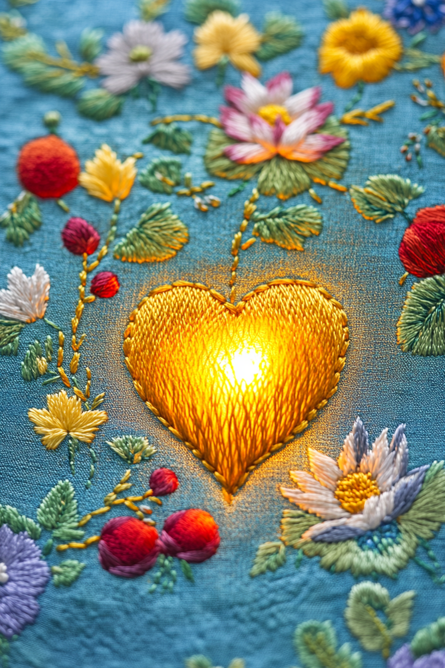 Korean Embroidery Yellow Heart Background