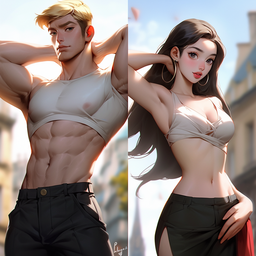 Expressive Image of Beautiful Korean Woman and Caucasian Male