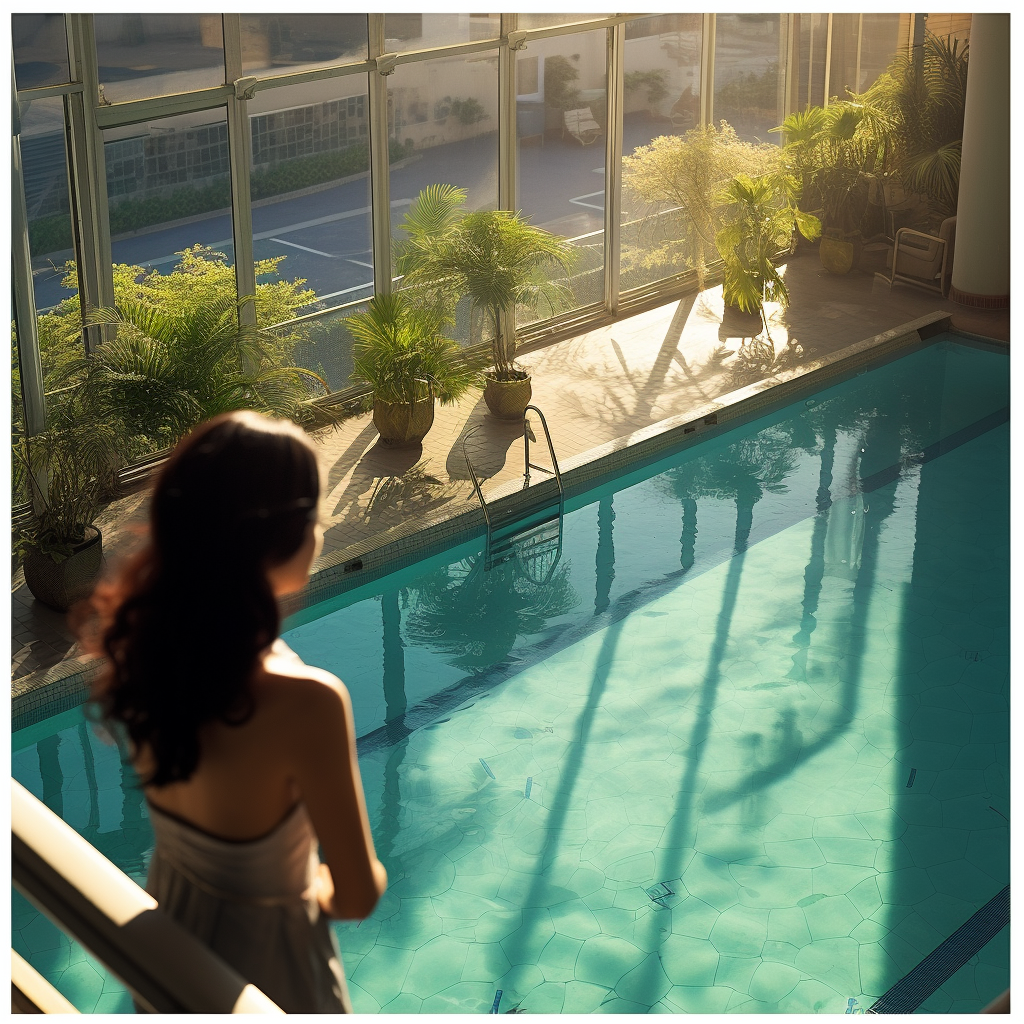 Korean woman at hotel swimming pool