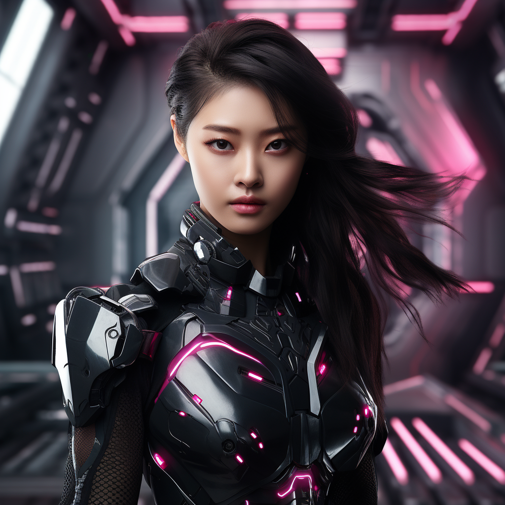 Korean woman in futuristic armor