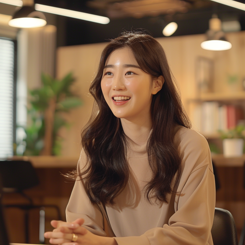 Korean woman smiling interview panel