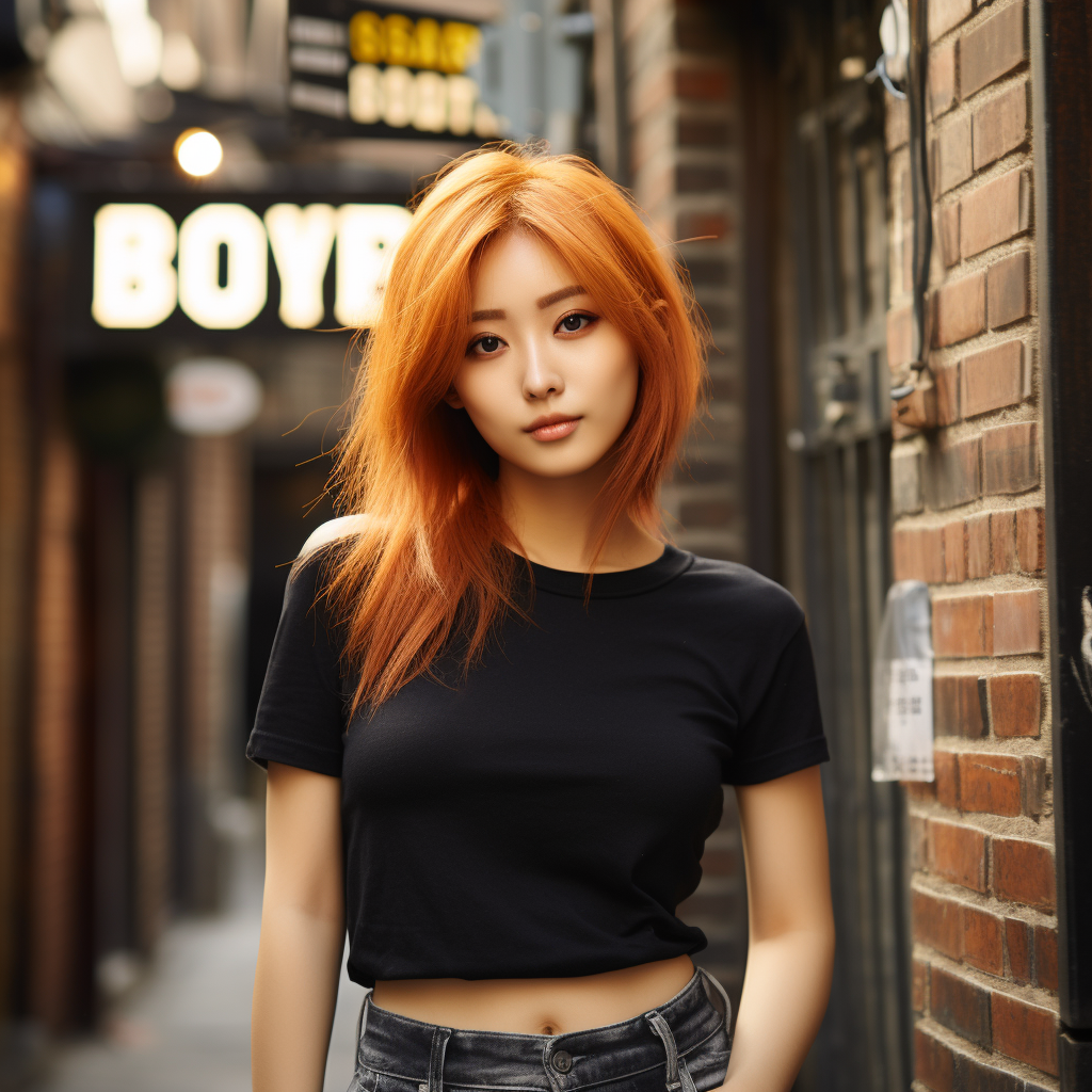 Young Korean woman with striking orange hair