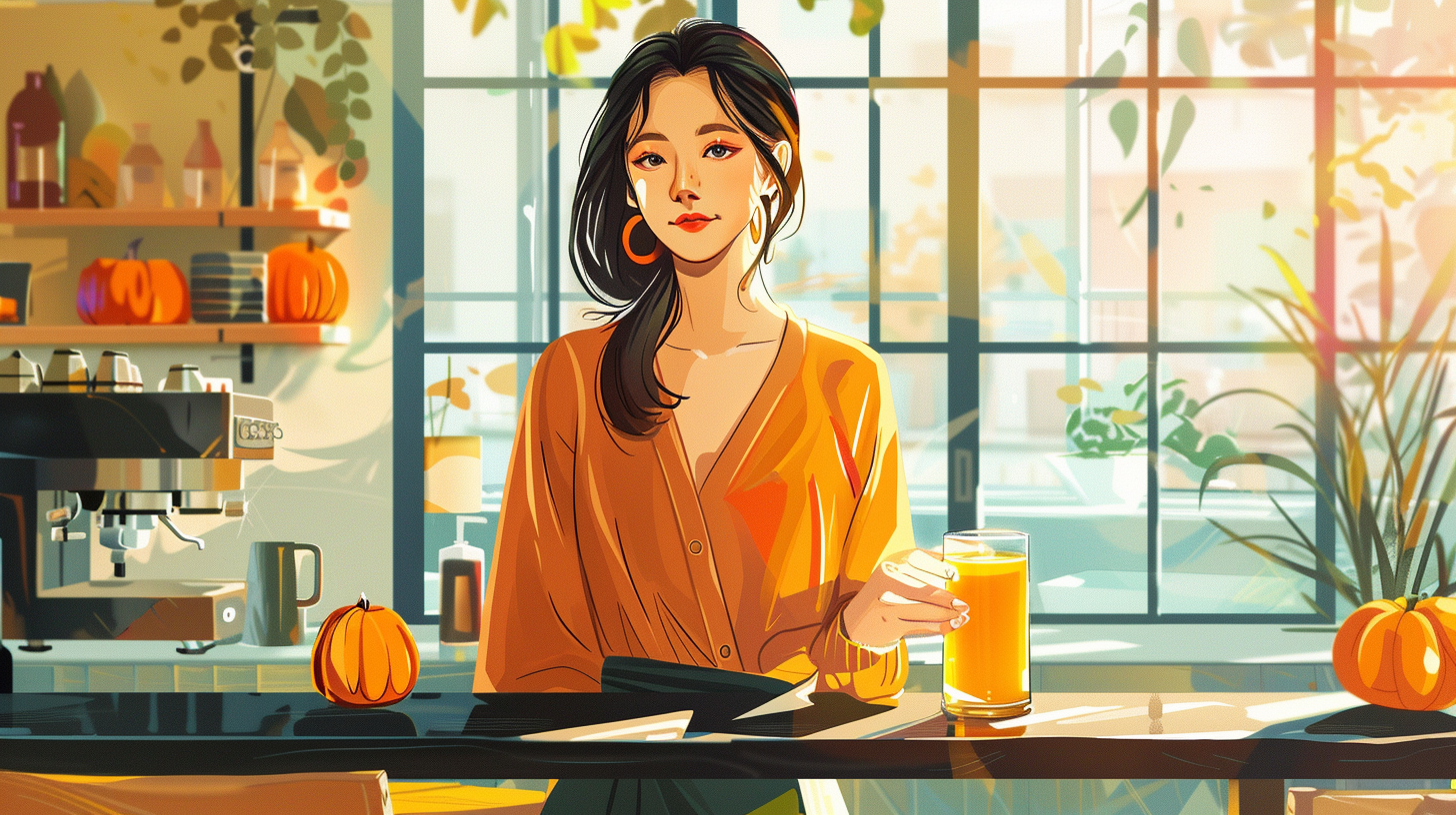 Korean woman presenting pumpkin juice