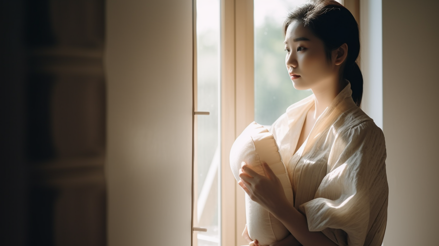 Korean woman with shoulder heating pad