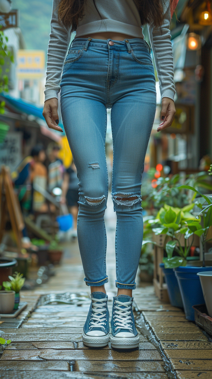 Korean woman walking full body shot