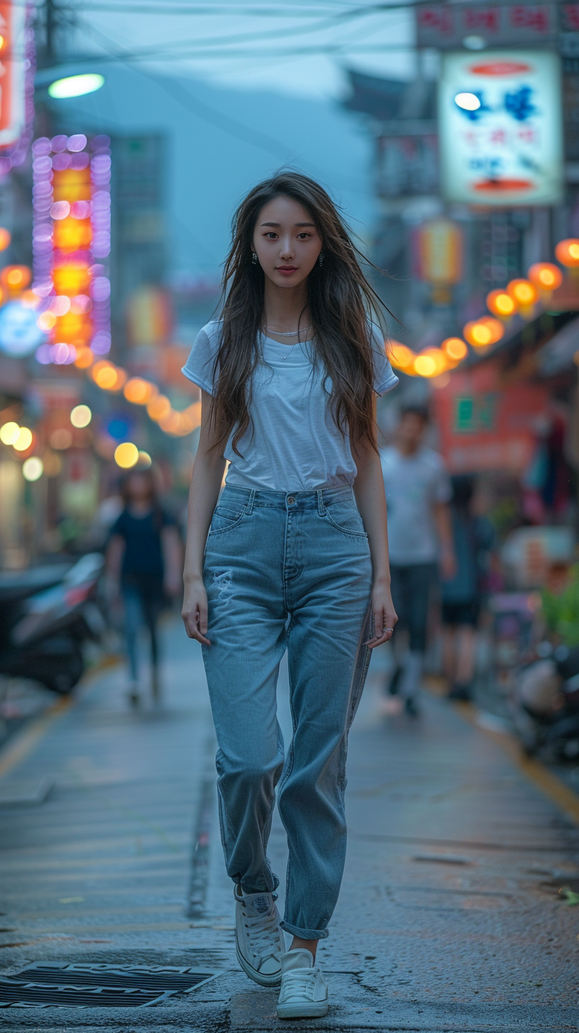 Korean woman walking full body shot