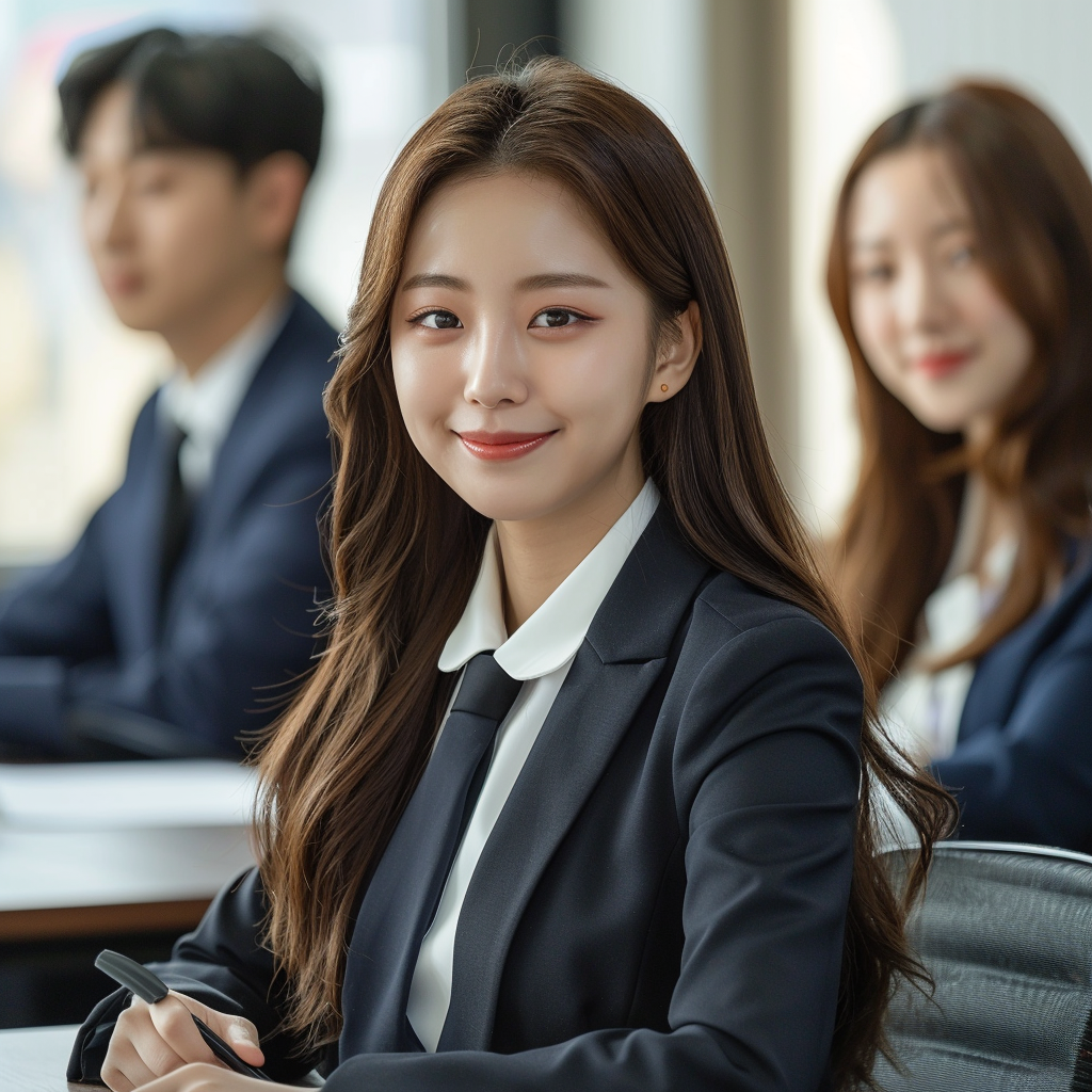 Korean Women in Suits Smiling