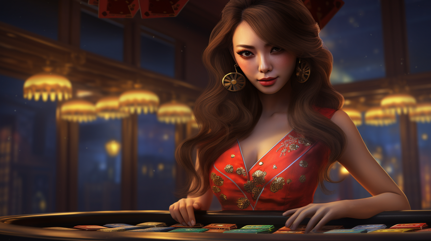 Beautiful Korean girl in a casino bar