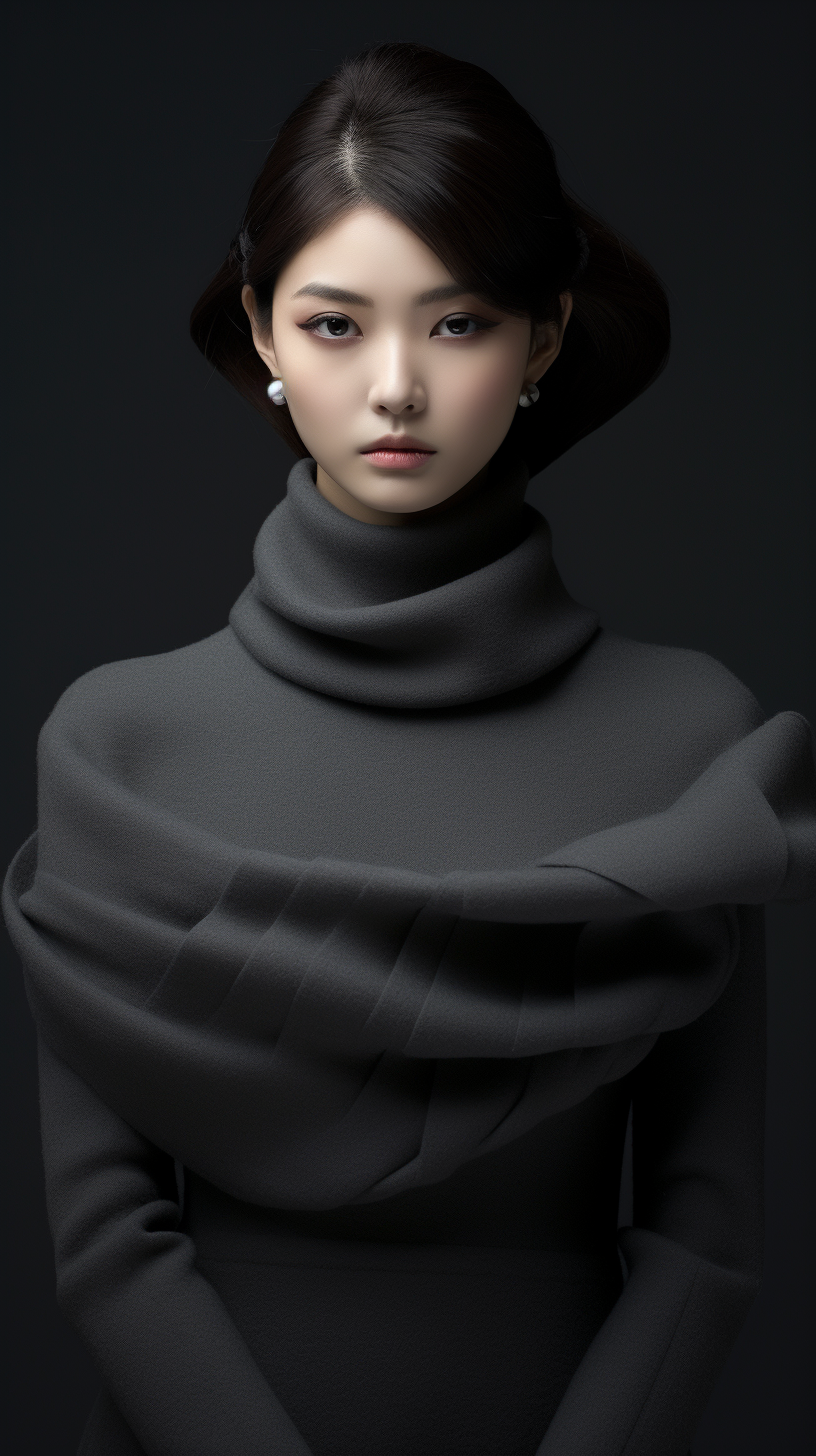 Korean female model in Prada cashmere dress