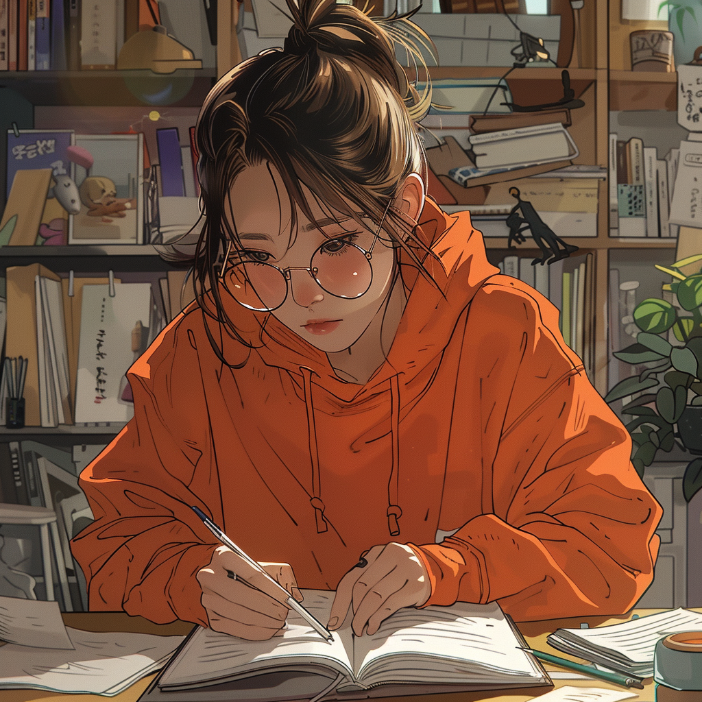 Korean Lofi Girl Studying Illustration