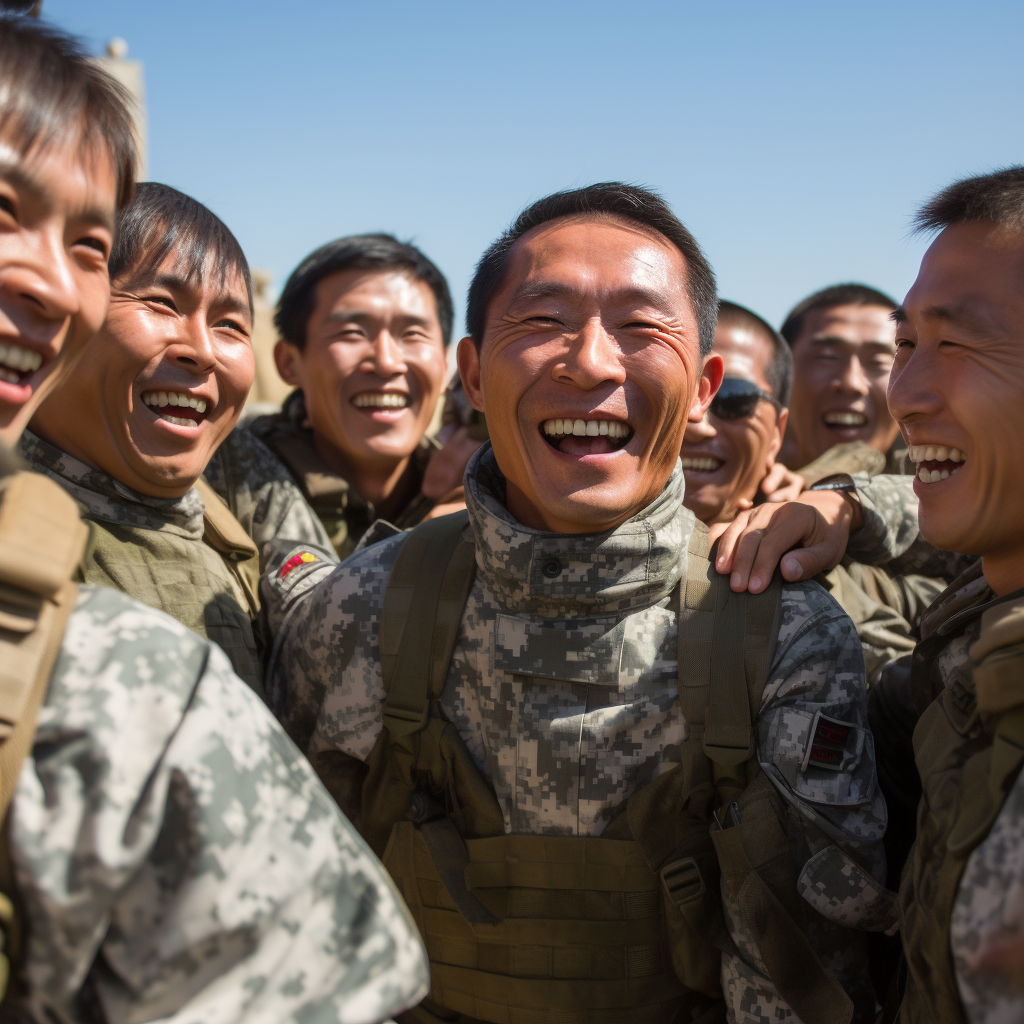 Laughing Korean military personnel