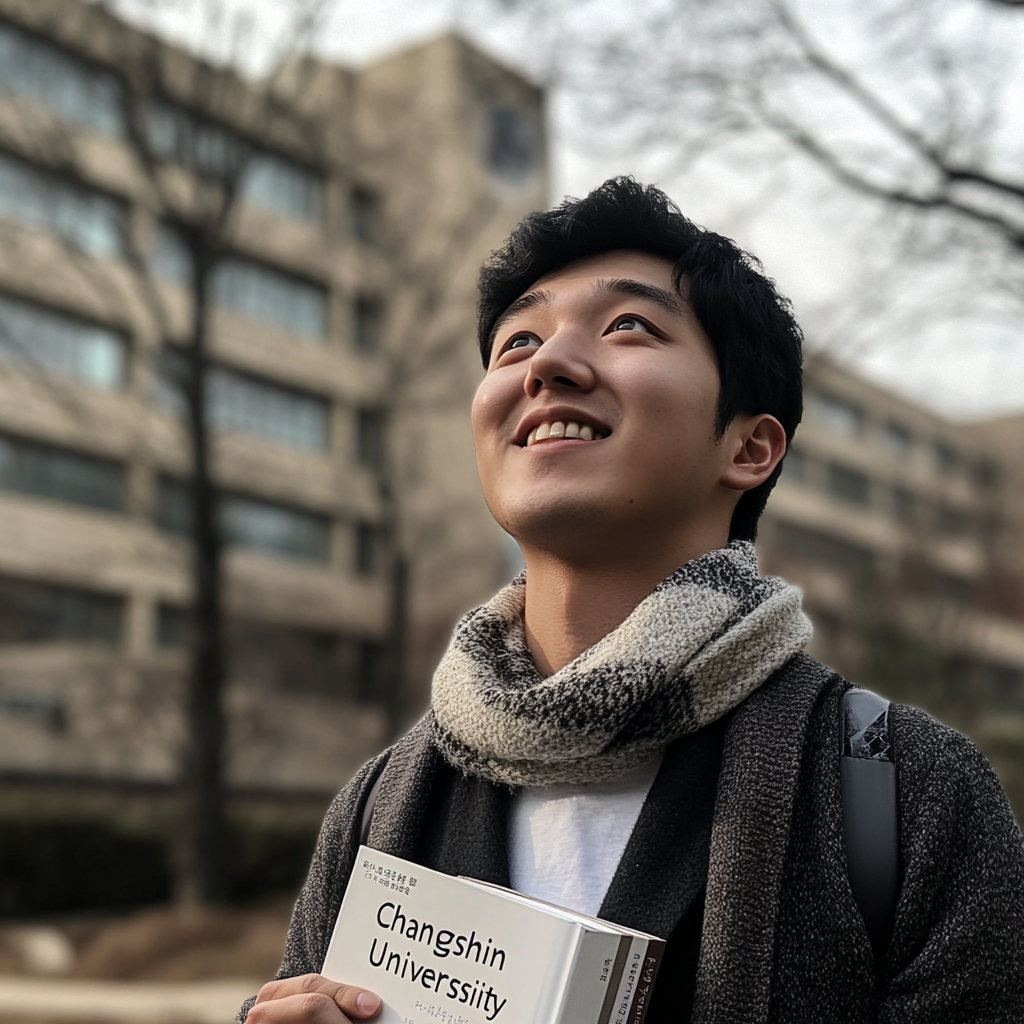 Korean student looking at sky