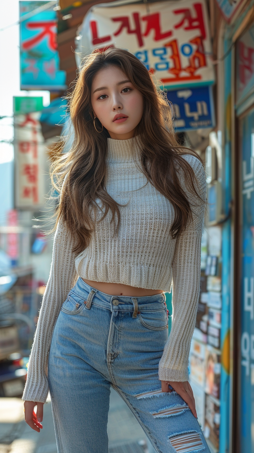 Korean woman in tight jeans