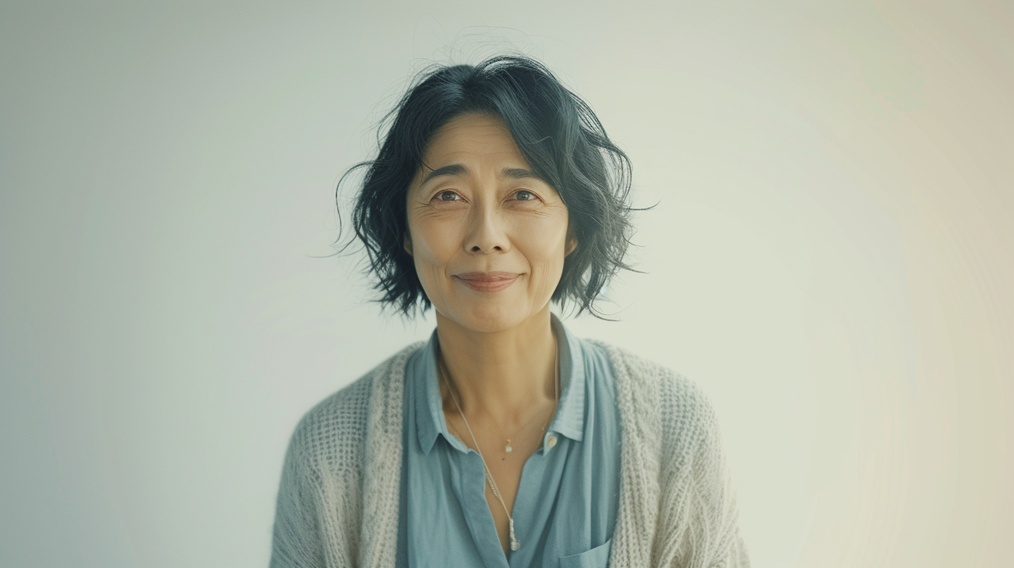 Korean woman in blue shirt smiling