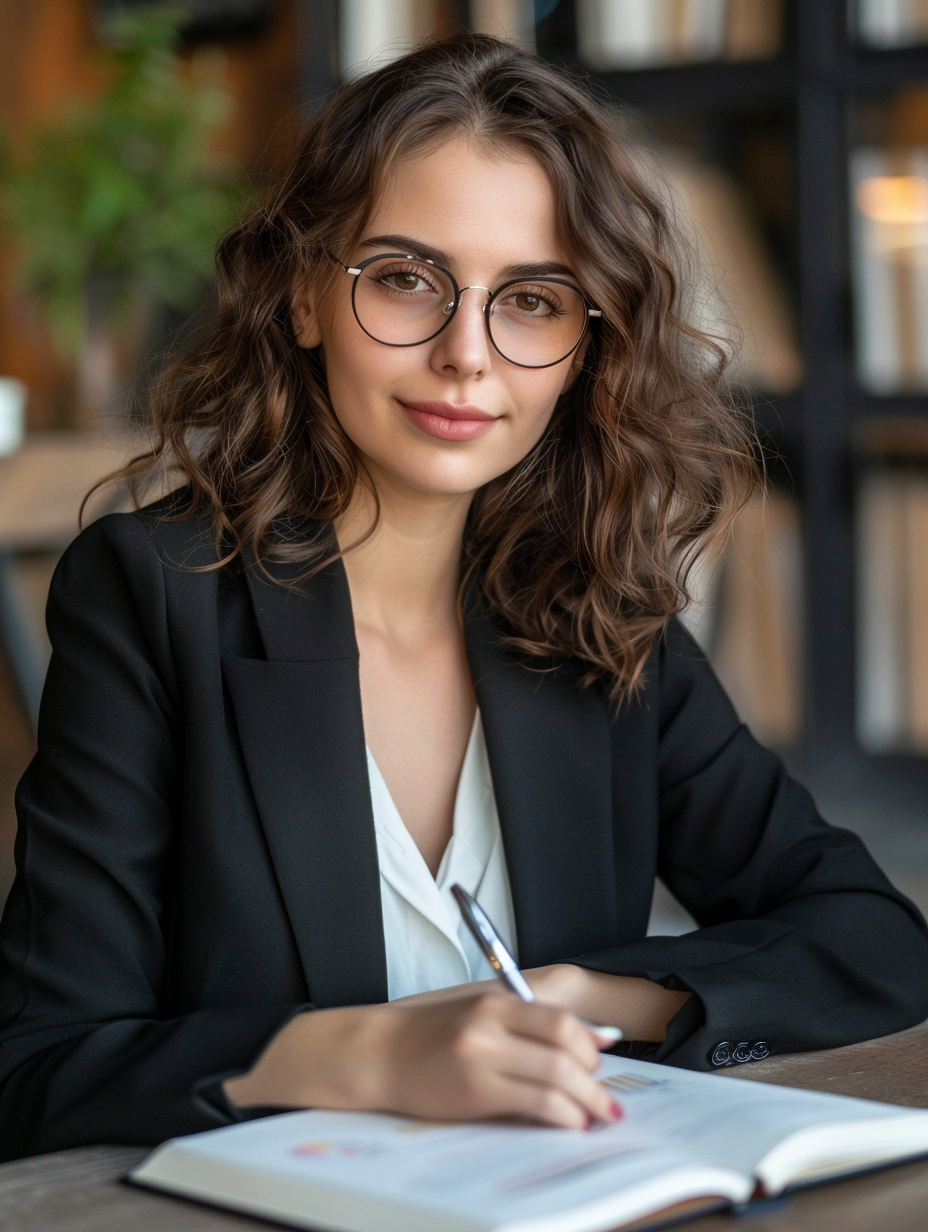 Korean business woman in black suit smiling