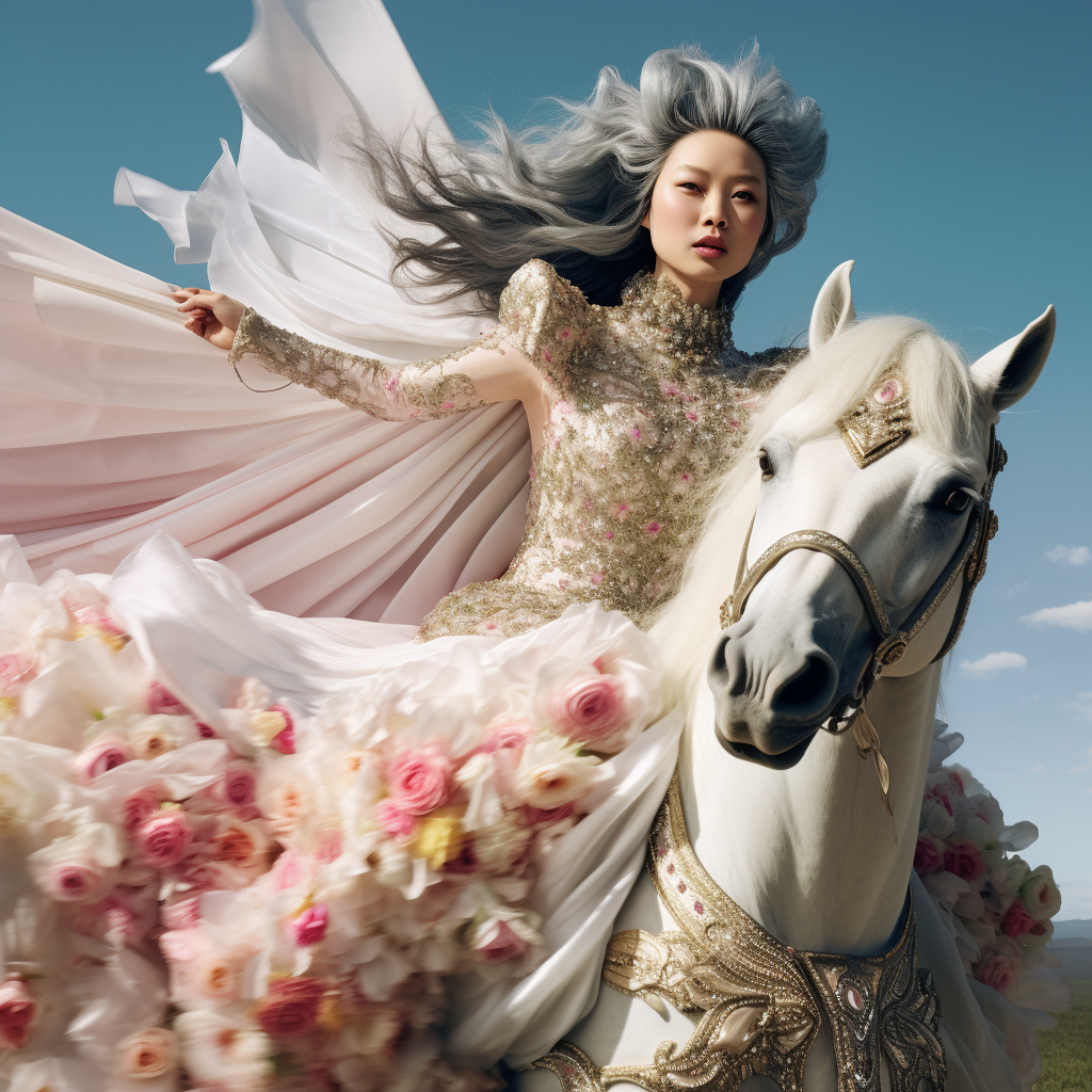 K-Pop female idol riding unicorn