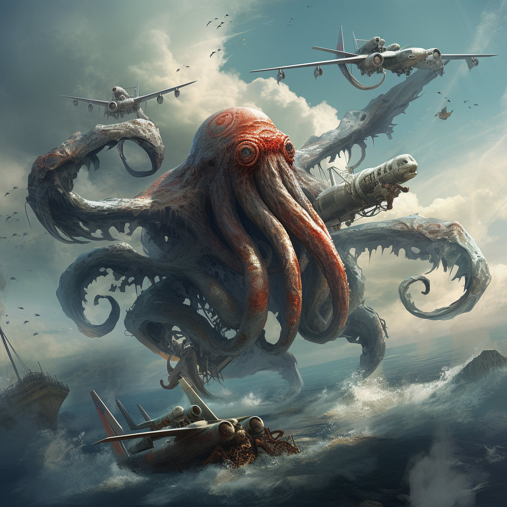 Kraken flying airplane in the sky