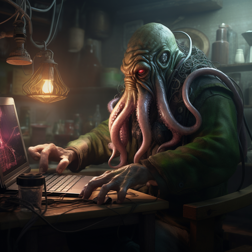 Kraken mixing music at laptop