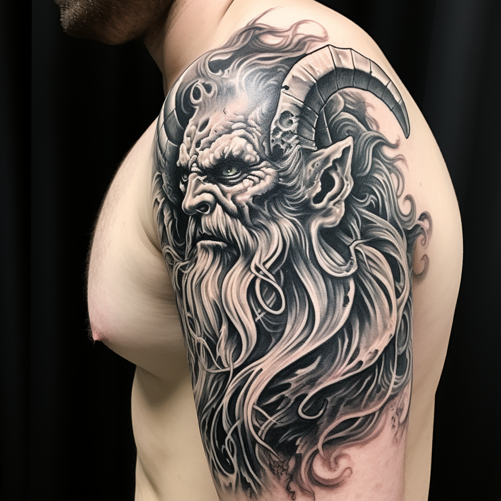 Black Ink Krampus Tattoo Side View