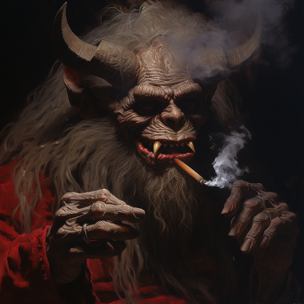 Krampus enjoying a dark wrapper cigar