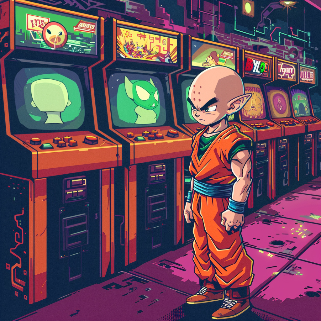 Krillin 80s arcade pixel art