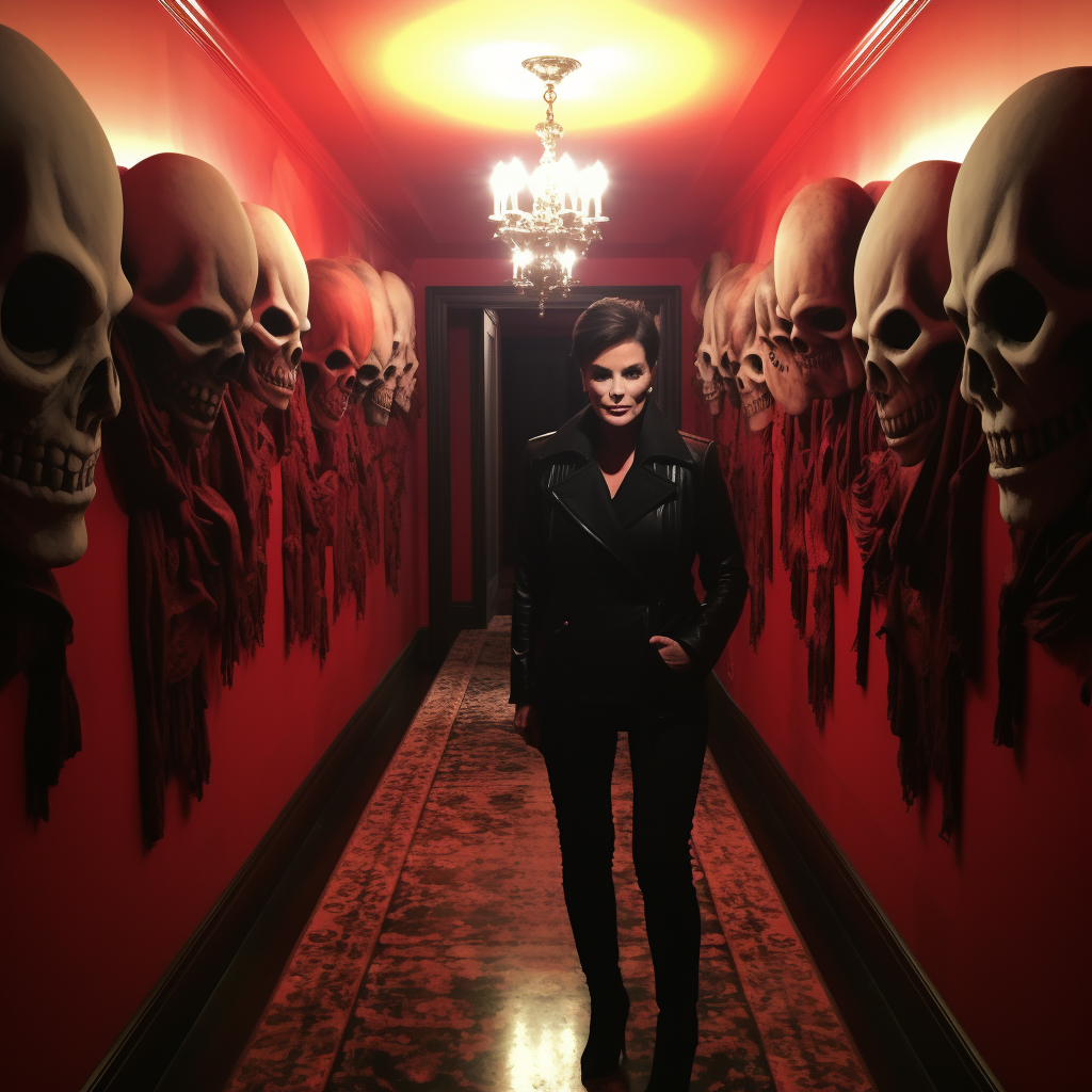 Kris Jenner standing in creepy hallway