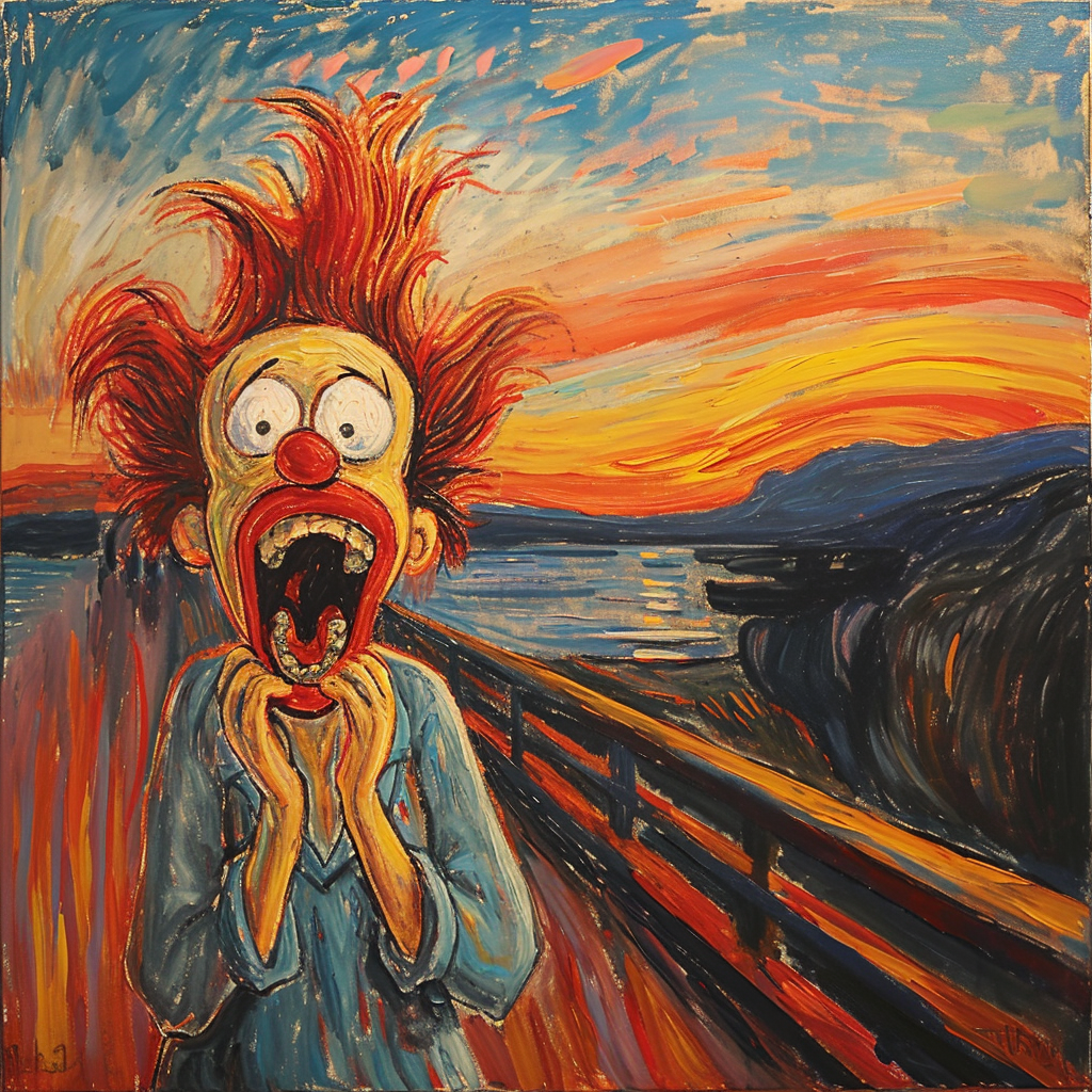 Krusty the Clown screaming in parody painting