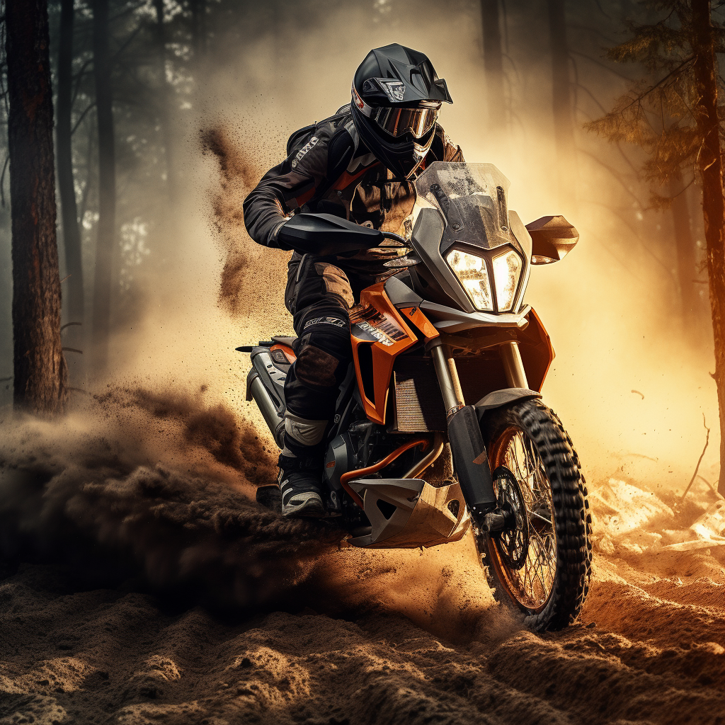 Motocross rider in burning forest