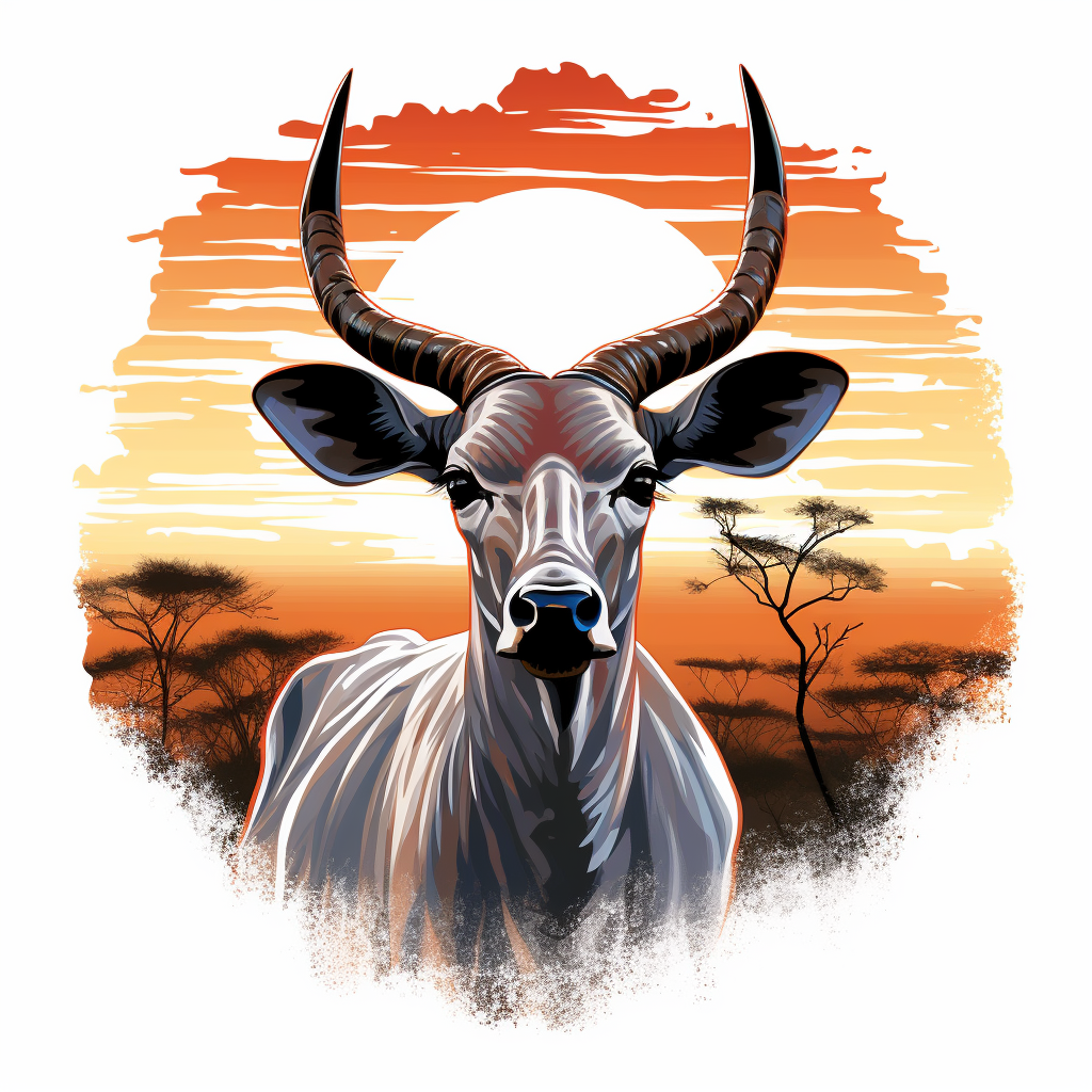 Kudu Bull in African Bush at Sunset