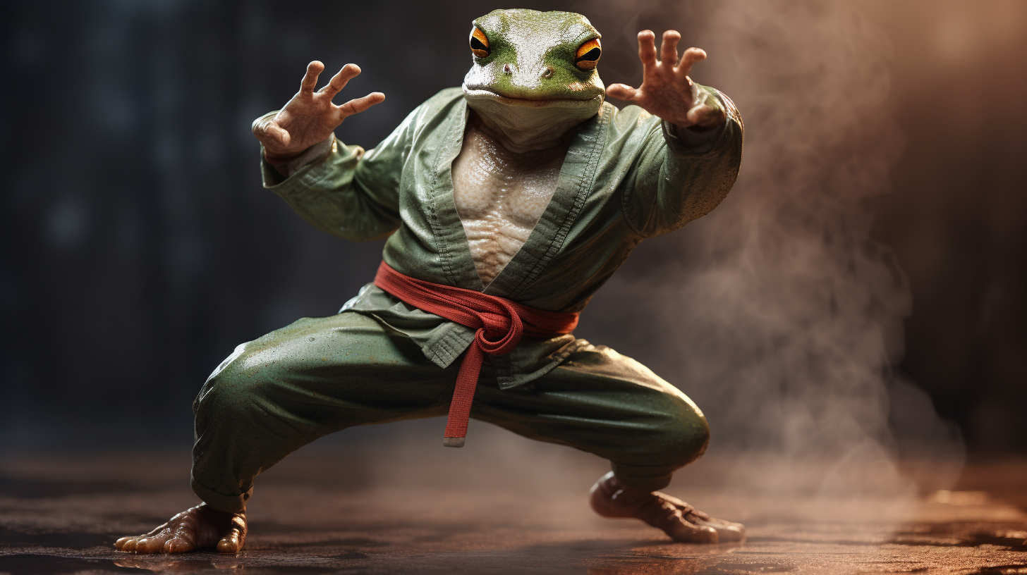 Dynamic kung fu frog in action