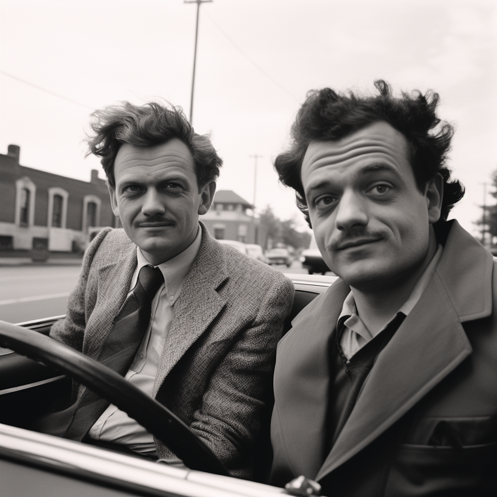 Kurt Vonnegut and Richard Feynman in Convertible Car