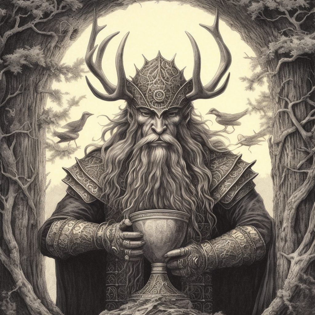 Illustration of Wise God Kvasir in Norse Mythology