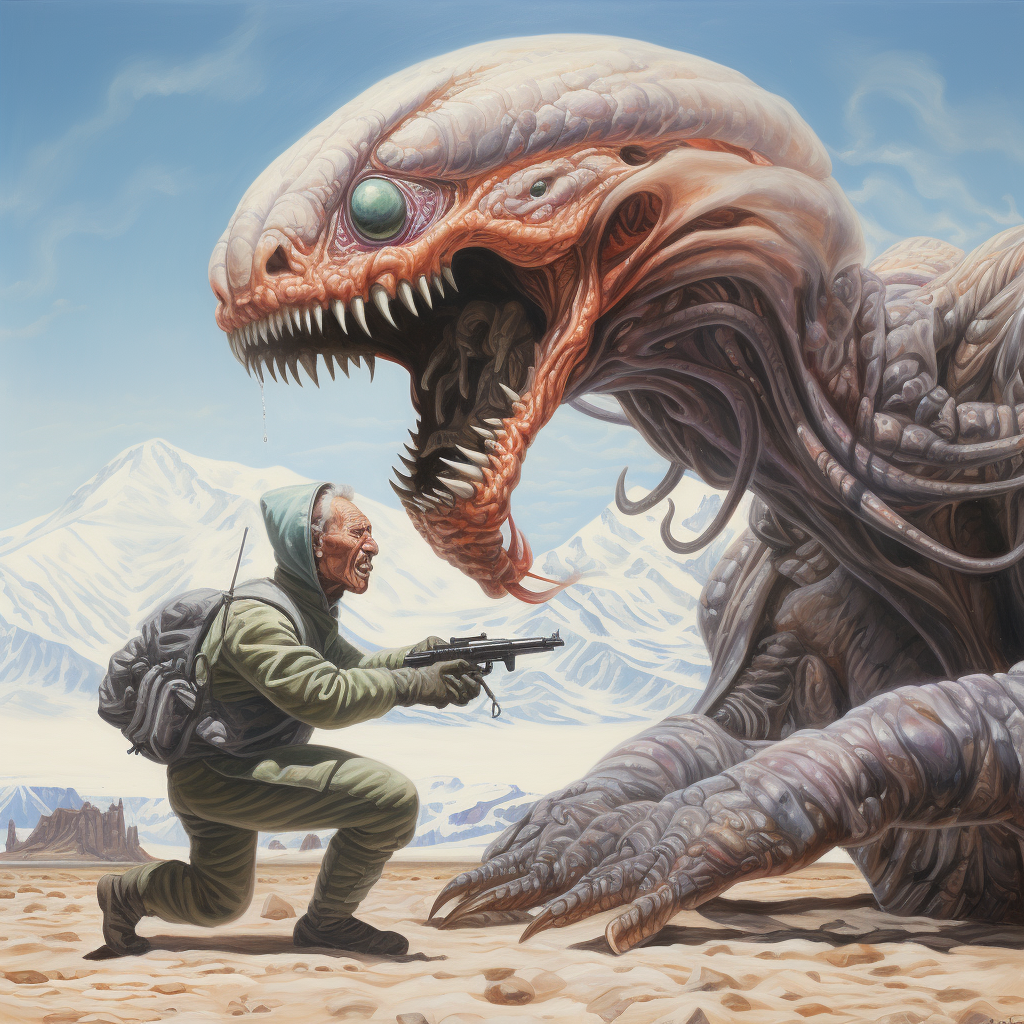 Kyrgyz fighting aliens illustration