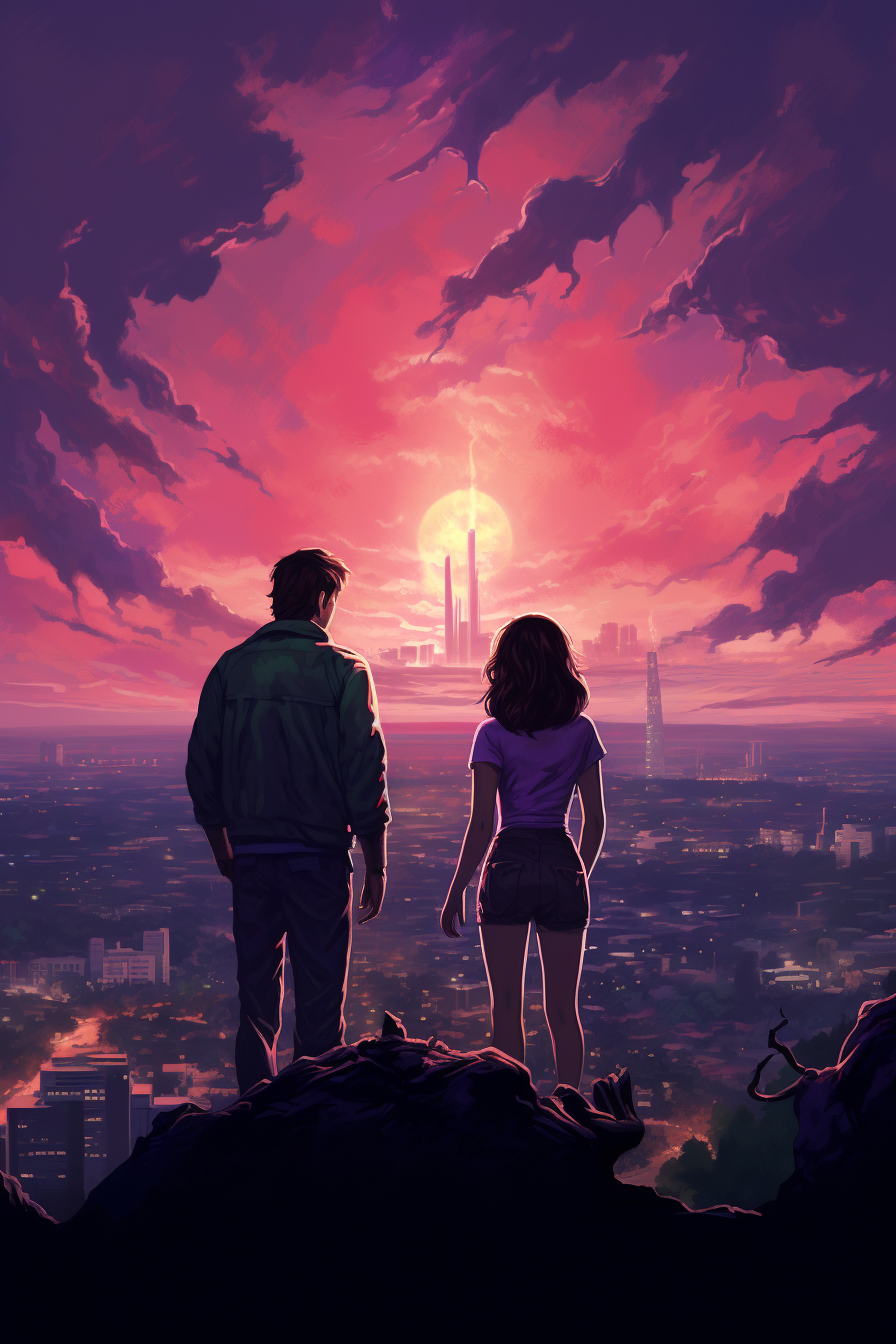 Brown-haired man and Latina enjoying L.A. skyline