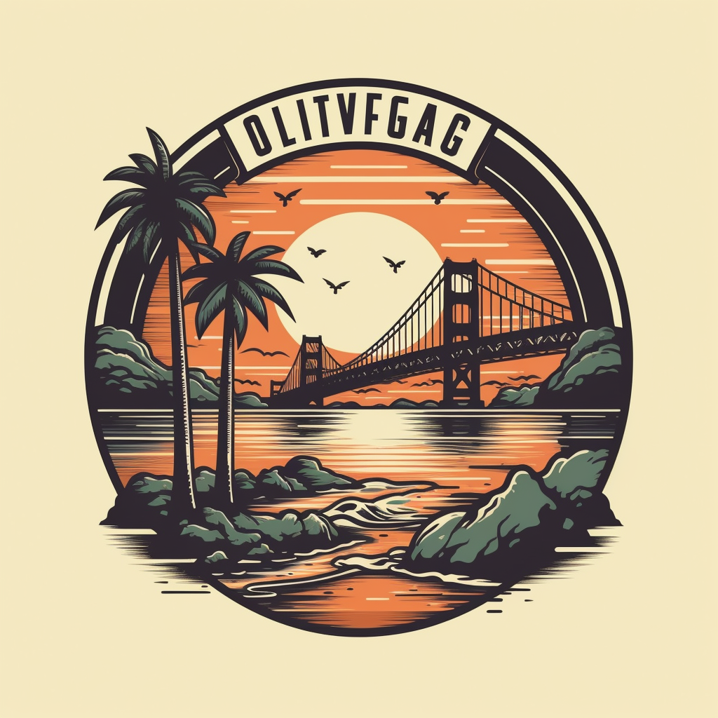 Los Angeles Logo with Beach, Bridge, and Hollywood