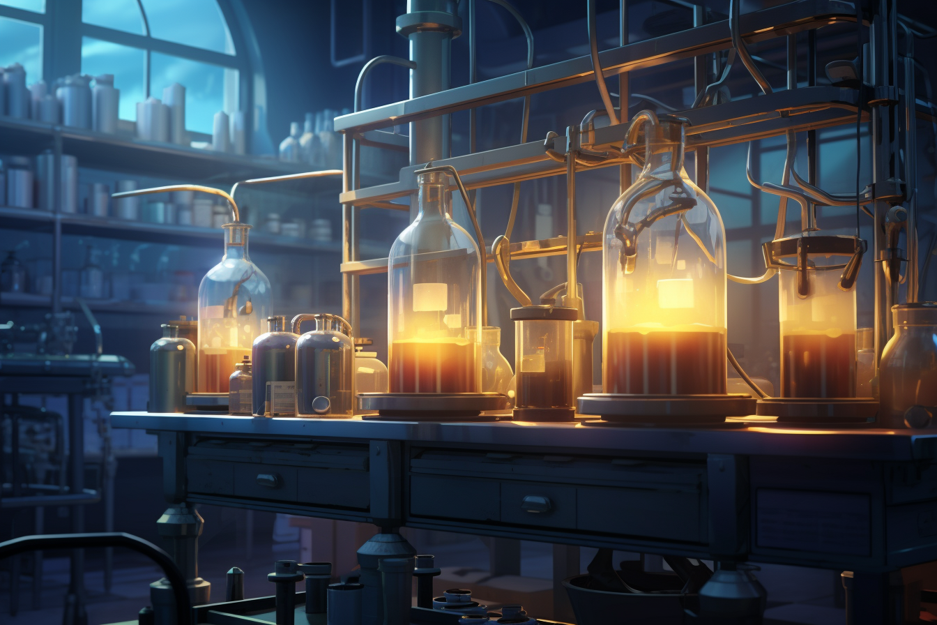 Close up laboratory illustration with cinematic lighting