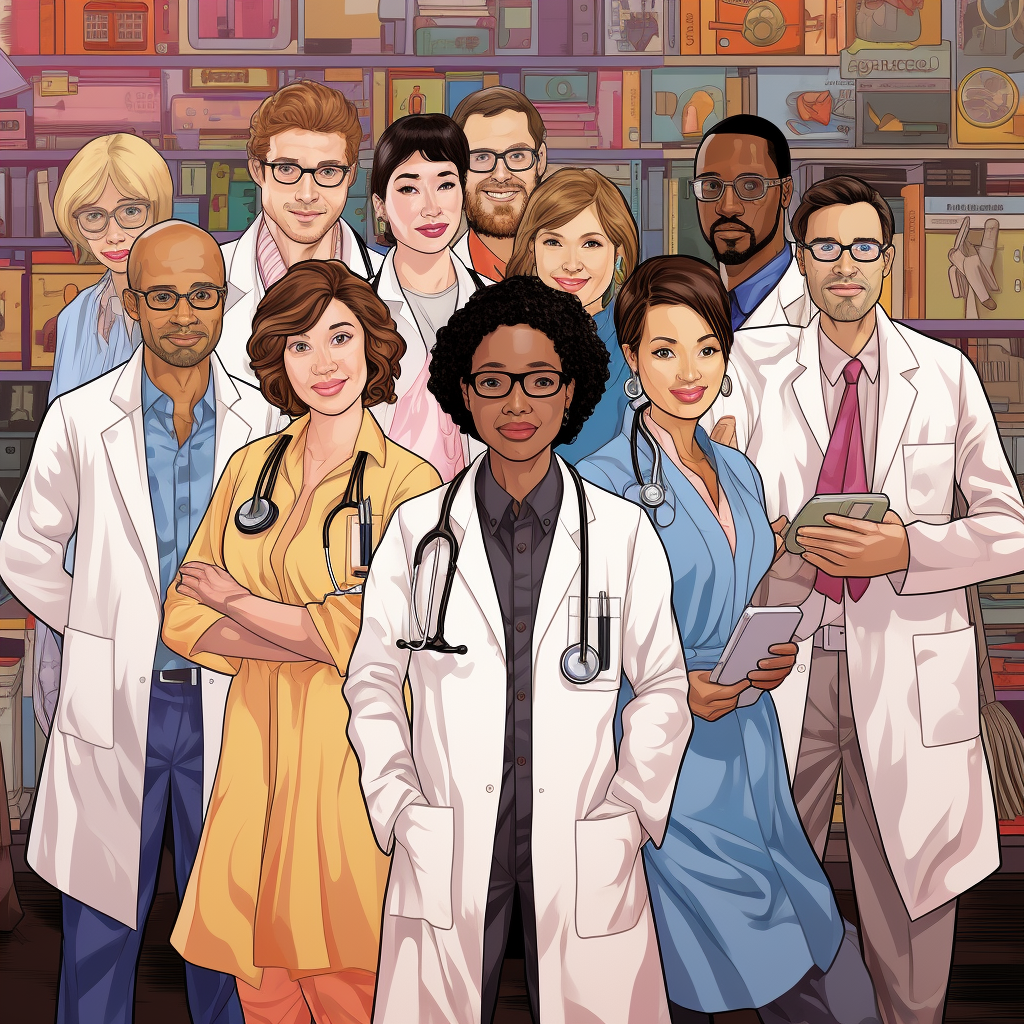 Multiethnic people in labcoats