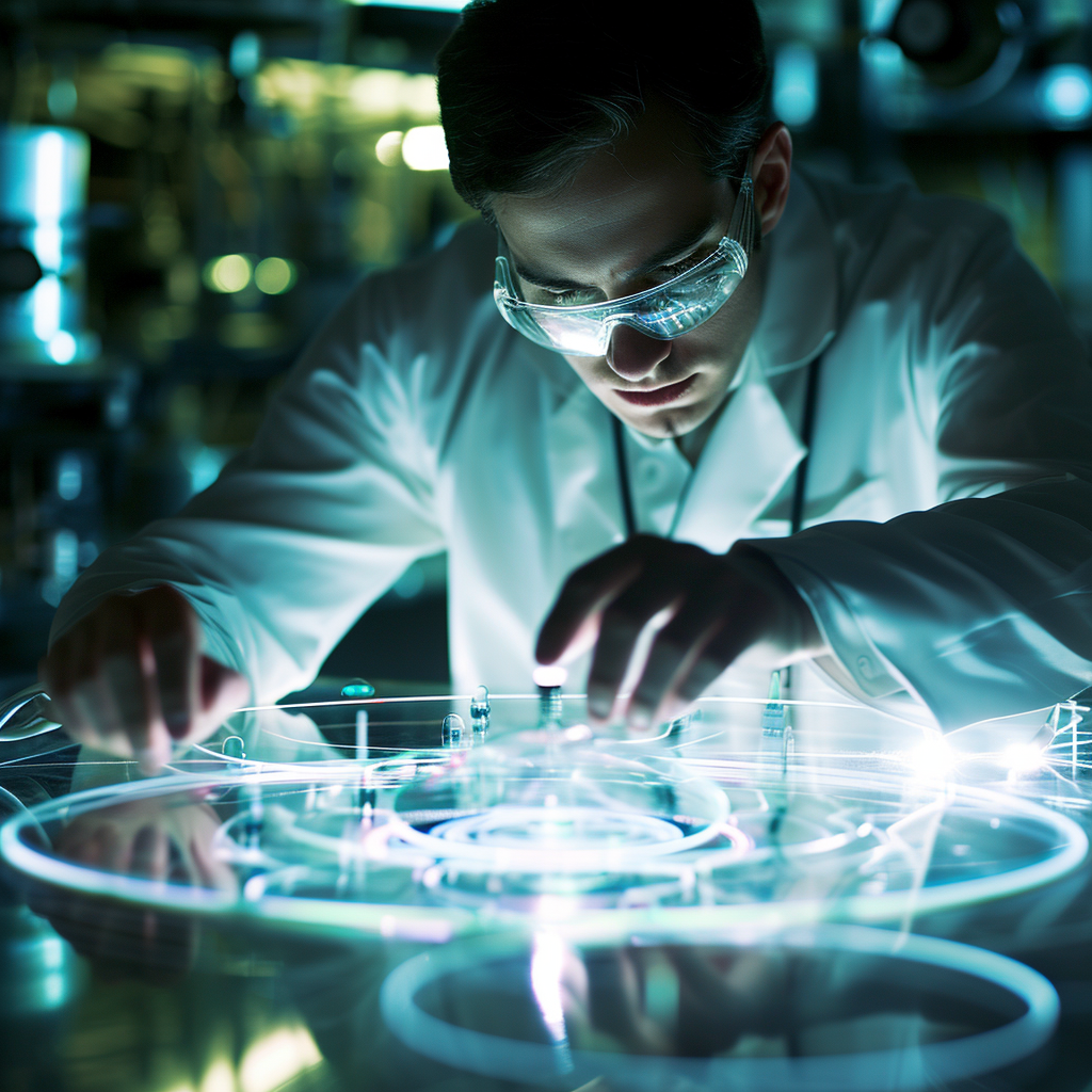 Scientist in a laboratory working on theoretical warp drive