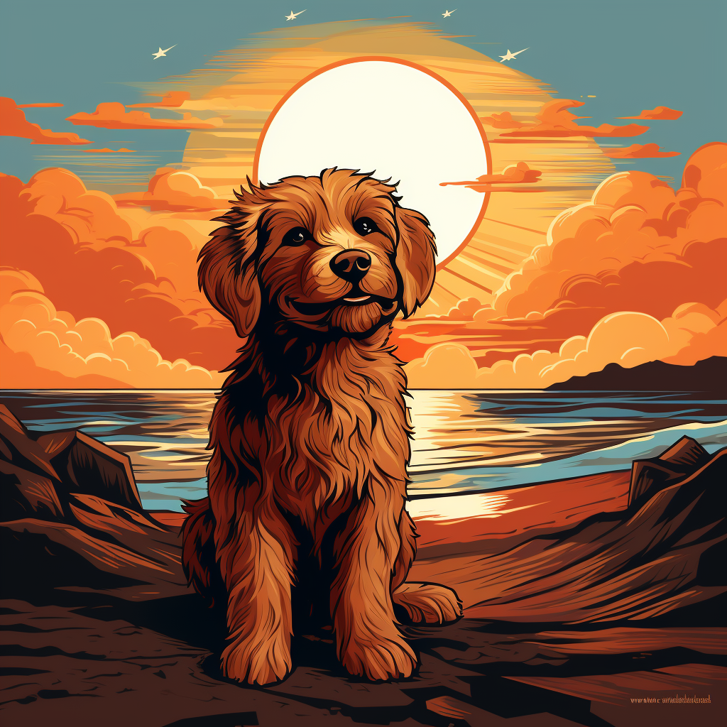 Medium Labordoodle Dog Beach Sunset