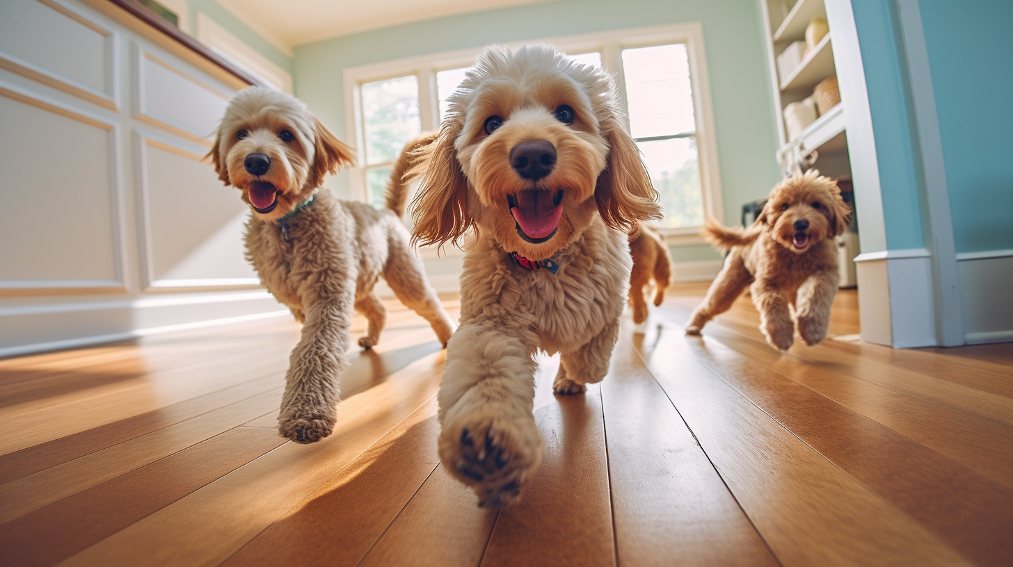 Labradoodle Service Dogs Playing in Livingroom