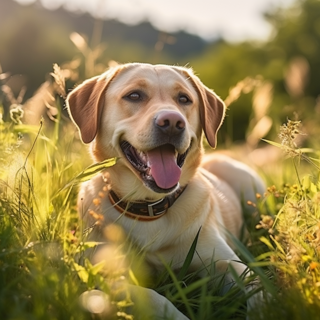 Happy Labrador dog enjoying sunny day