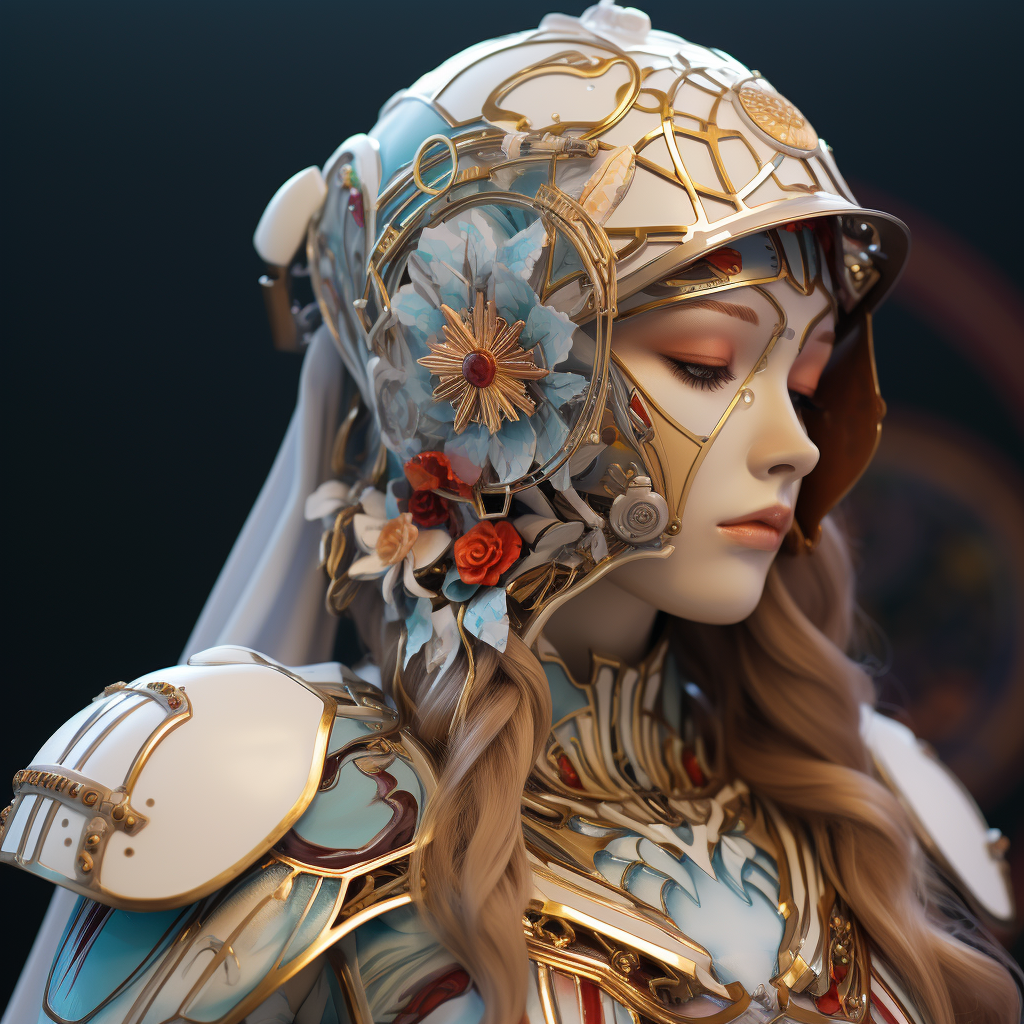 Lady Knight in Decorative Armor with Alphonse Mucha Face Paint