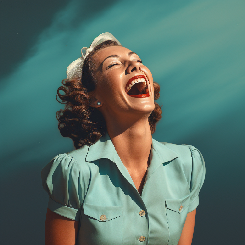 Lady laughing in early AI style