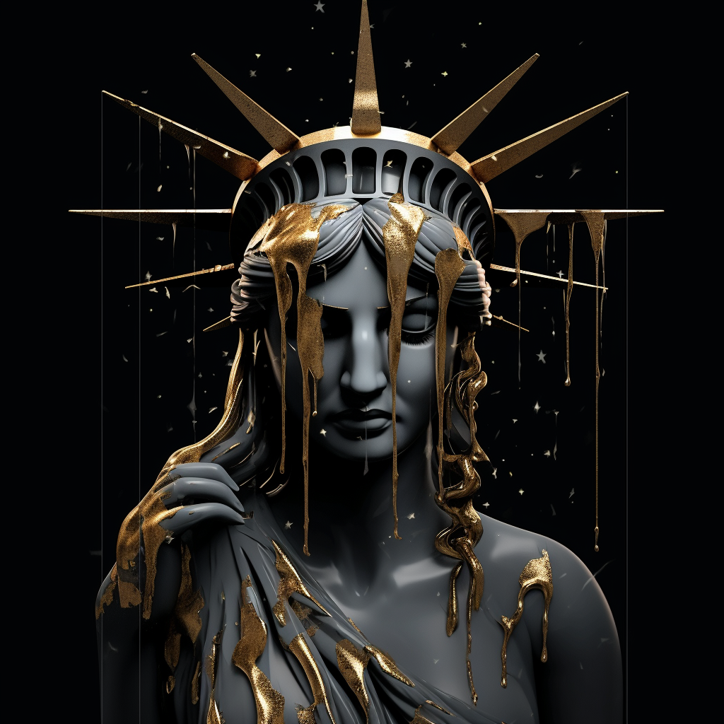 Lady Liberty crying gold and diamond tears