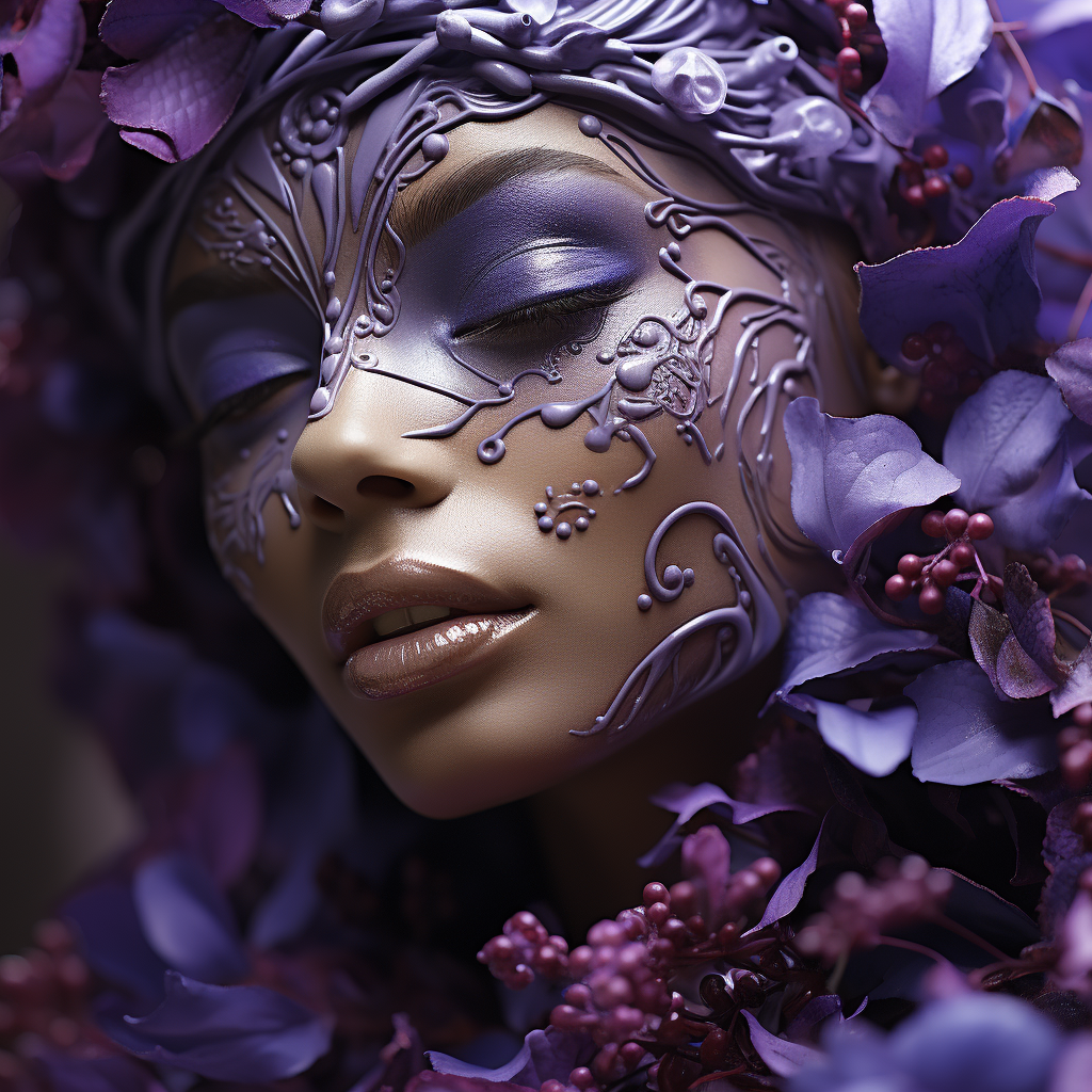 Woman covered in violet flowers