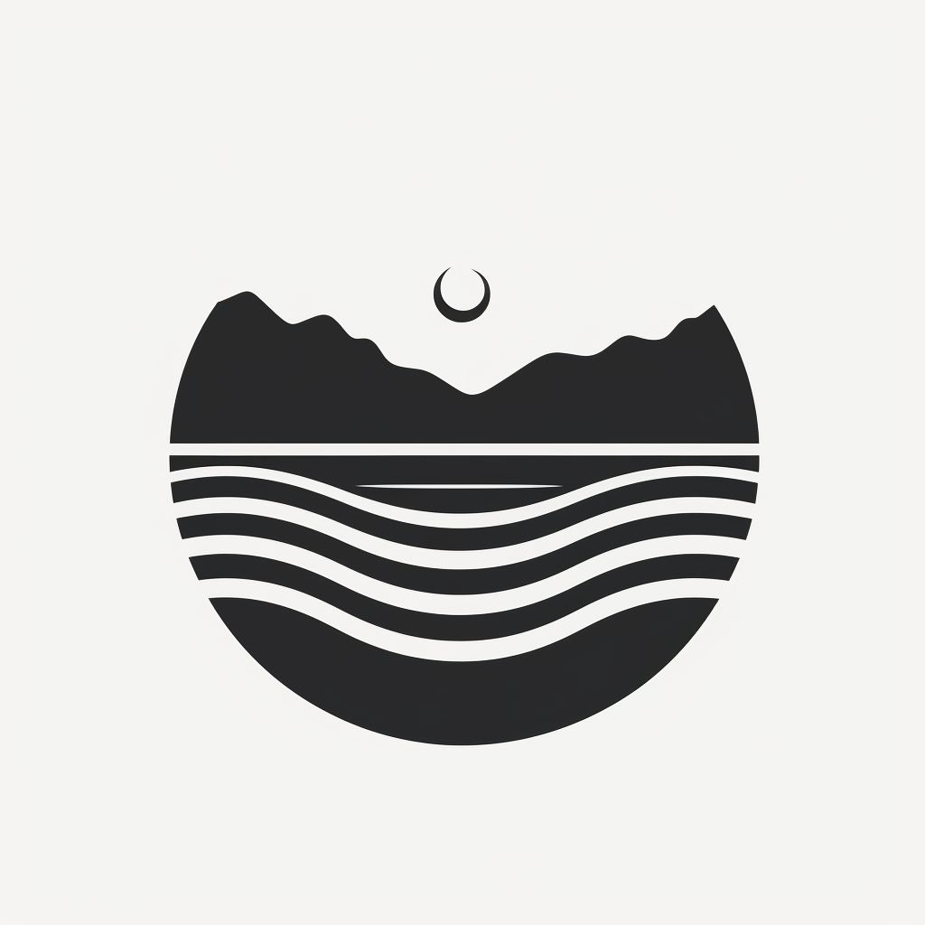 Black and white logo of lake with ripples