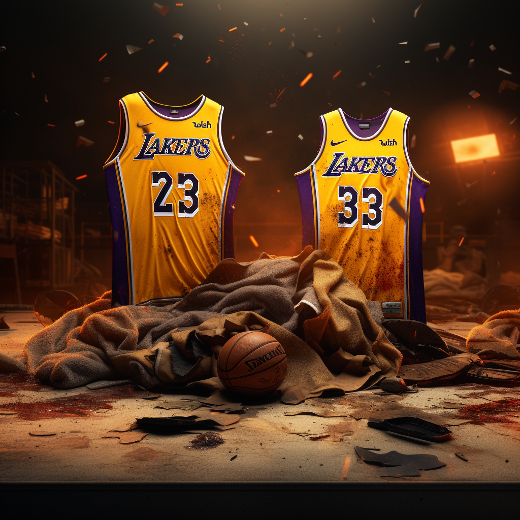 Three Ripped Up Lakers Jerseys Side by Side